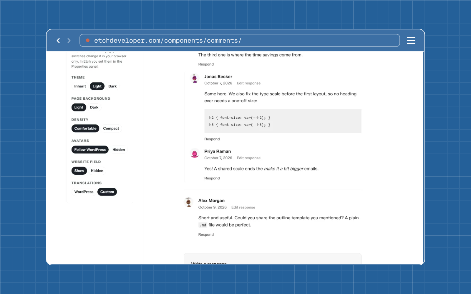 Comments component preview